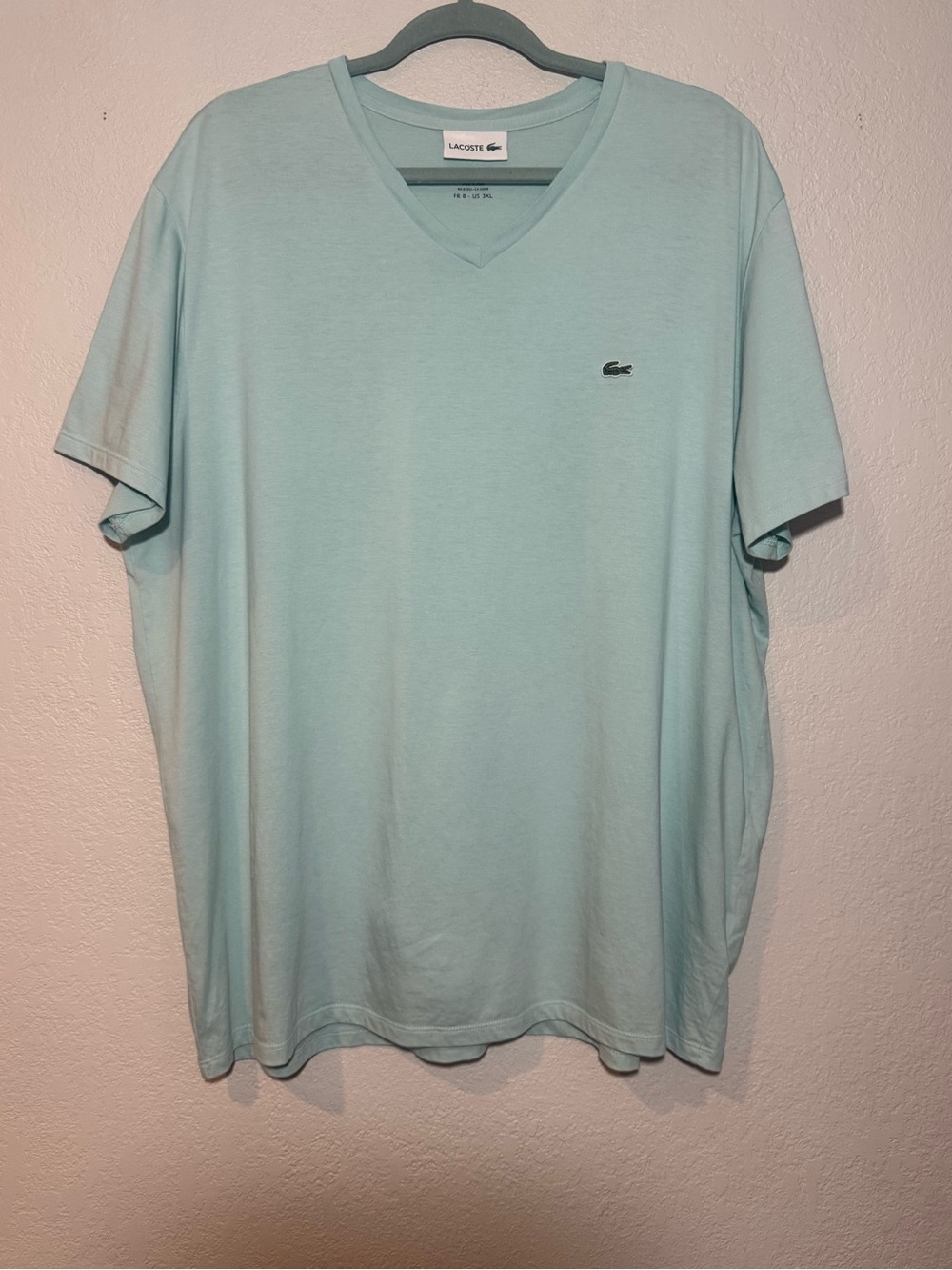 Lacoste- Light Teal, V-Neck, Short Sleeve,100% Pima Cotton T-Shirt Size 3XL